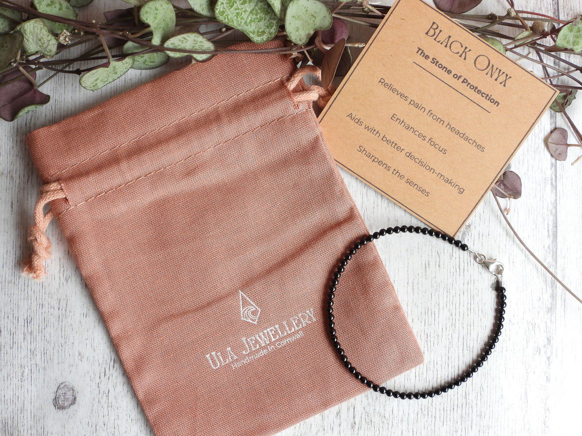 Dainty Onyx Gemstone Bracelet | Sterling Silver | Handmade