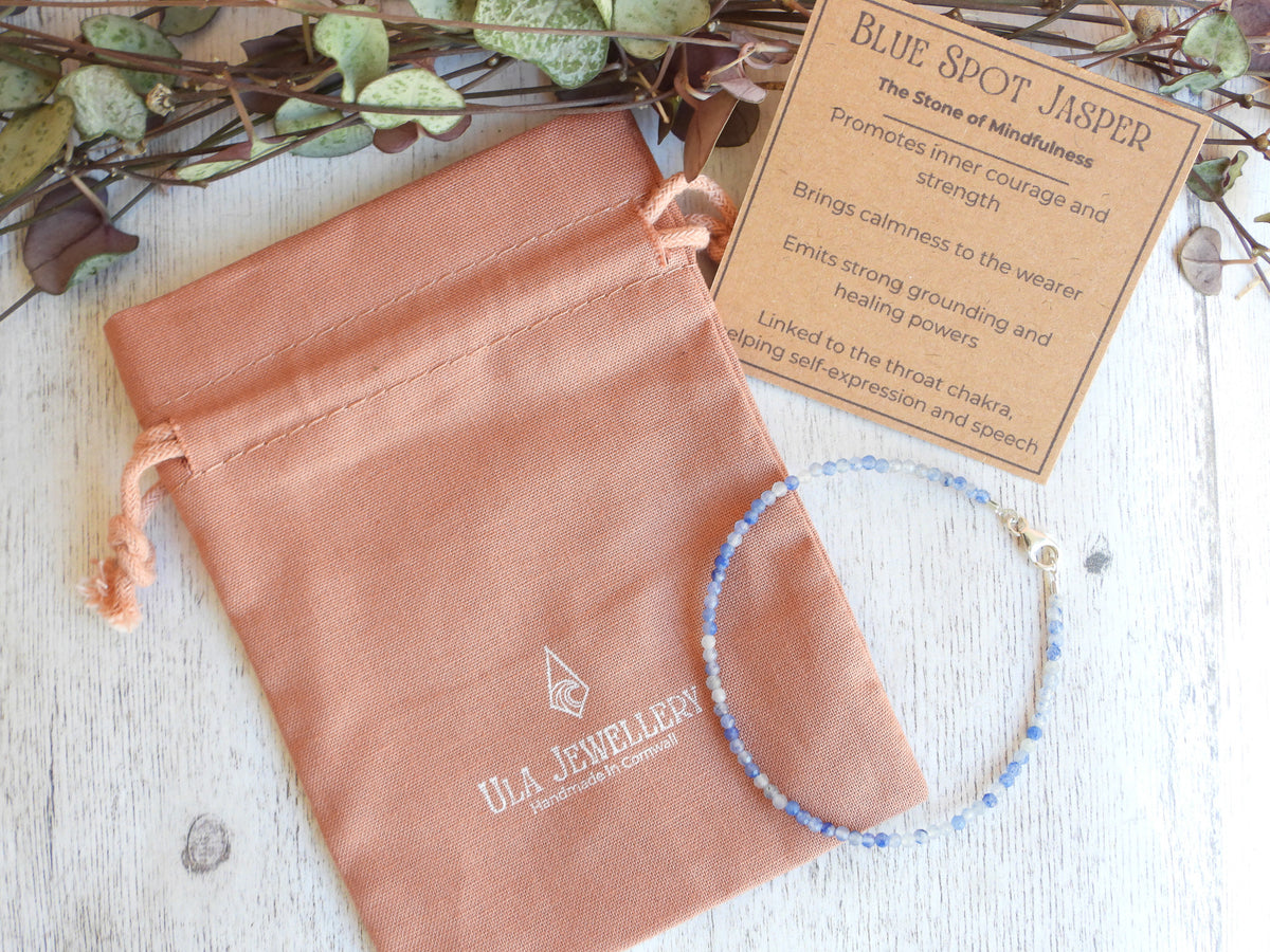 Dainty Blue Spot Jasper Gemstone Bracelet | Sterling Silver | Handmade