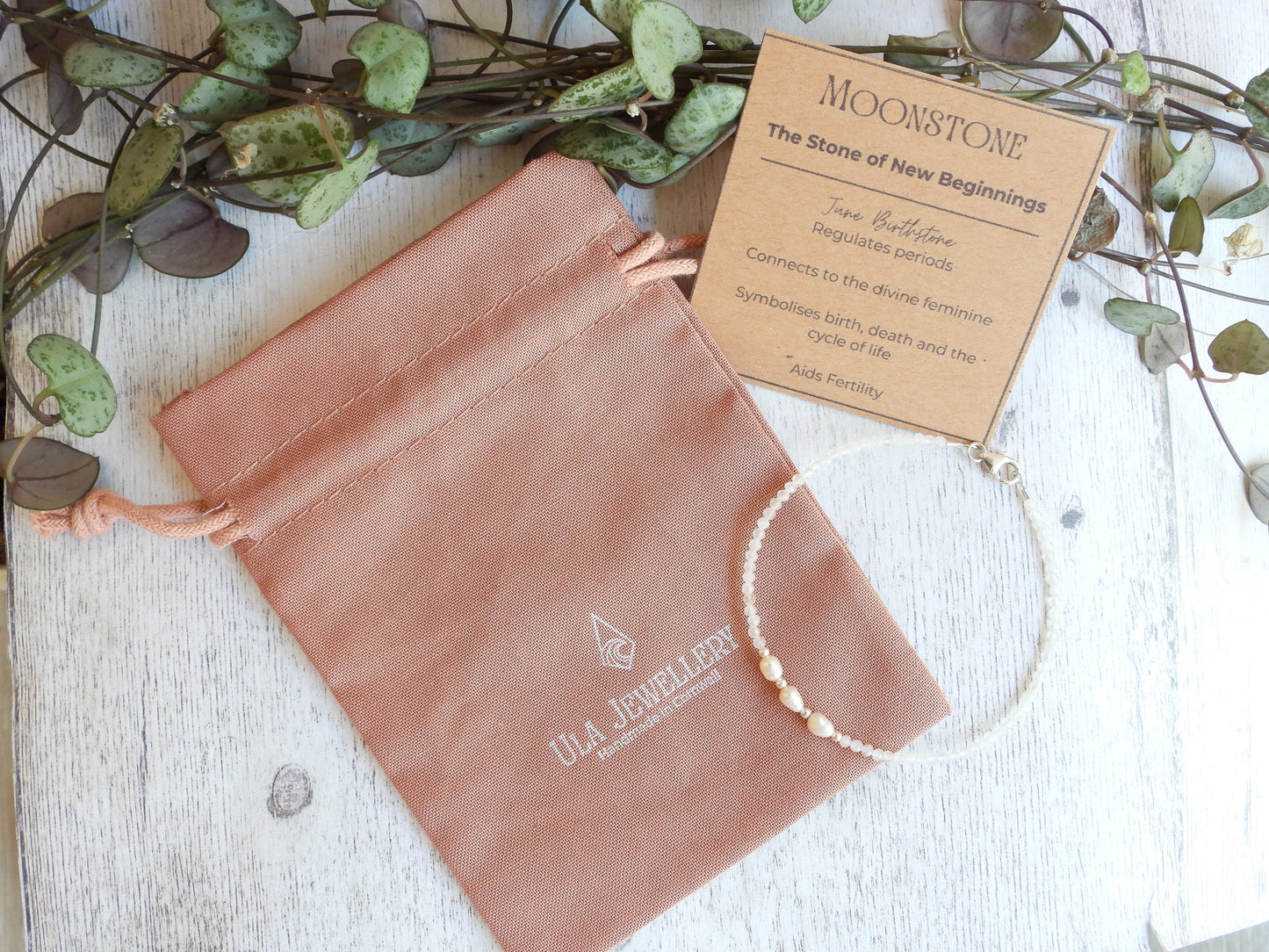 handmade birthstone and pearl bohemian style bracelets by Ula Jewellery