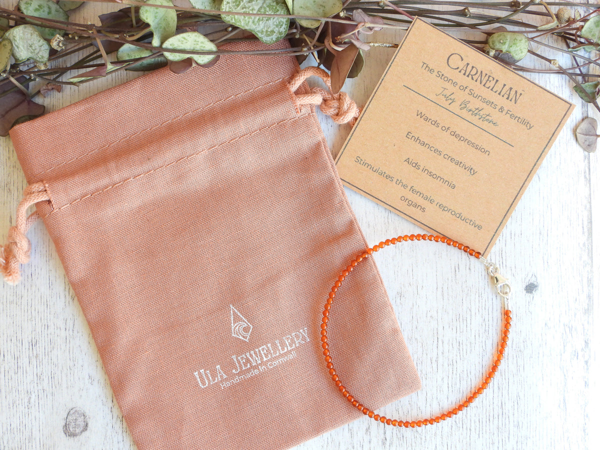 Dainty Carnelian Gemstone Bracelet | Sterling Silver | Handmade