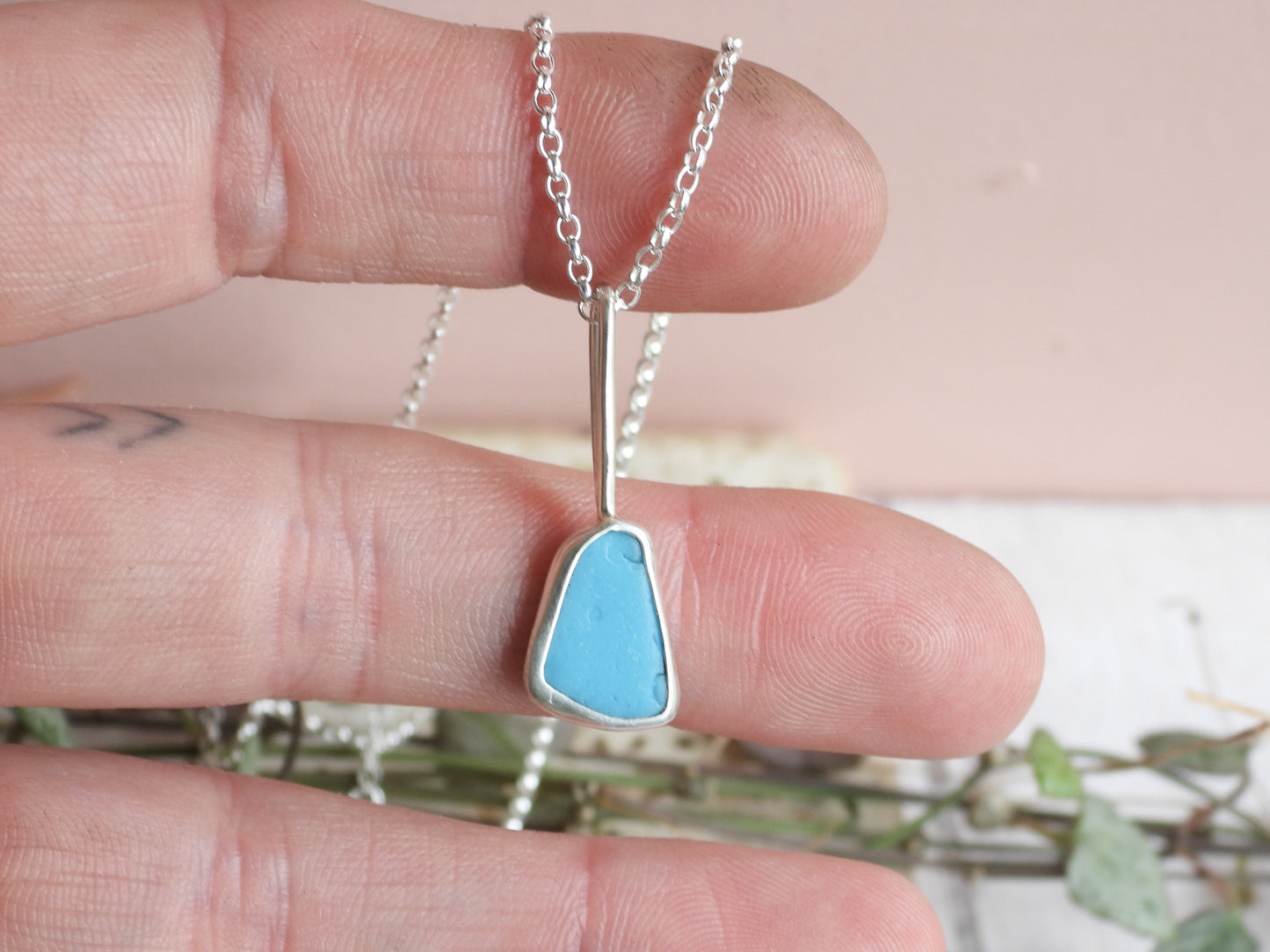 Dainty Cornish Milk Sea Glass Necklace | Handmade Sterling Silver 925 | Porthtowan Beach