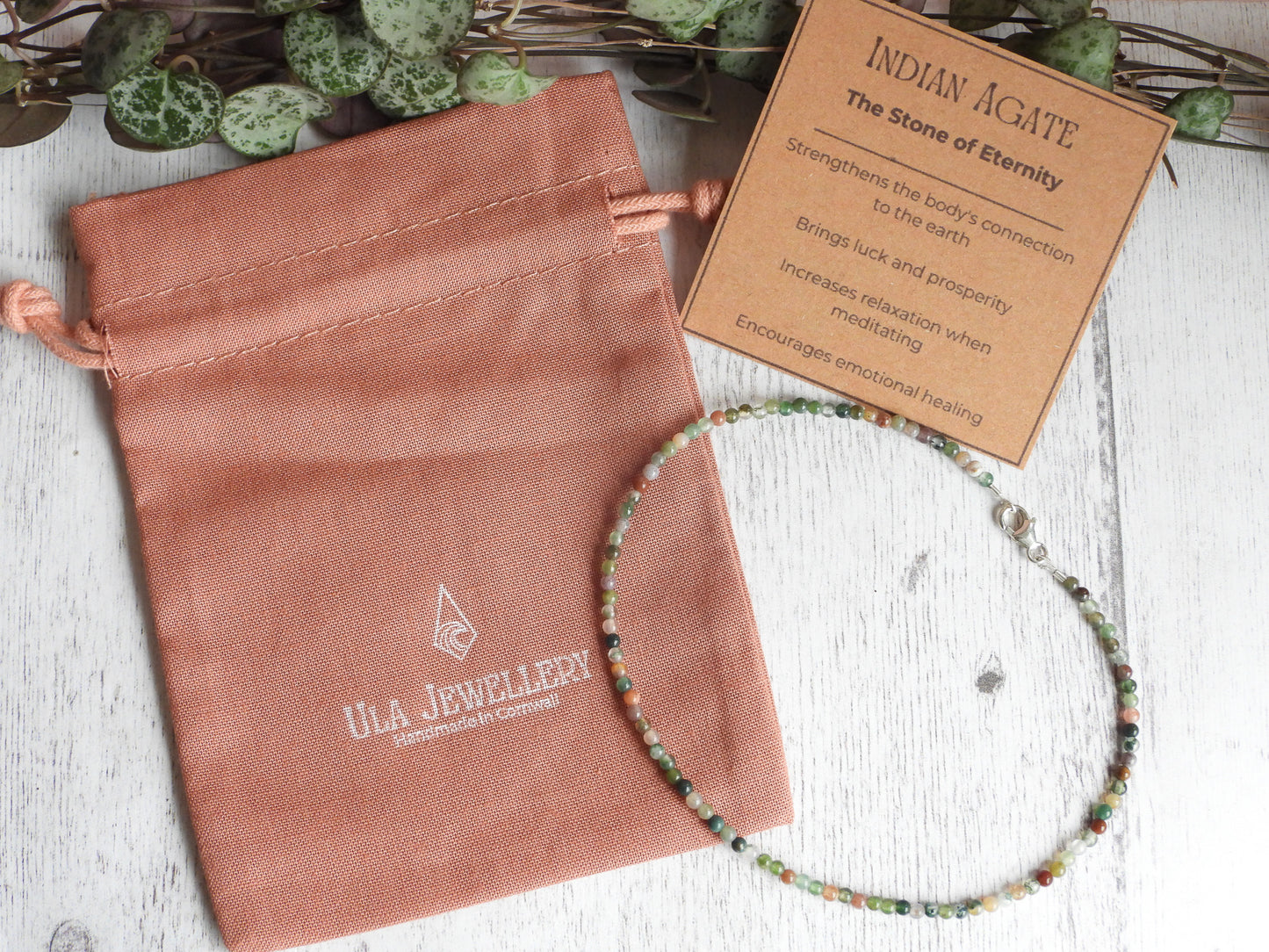 Dainty Indian Agate "Eternity" Gemstone Anklet | Round Beads