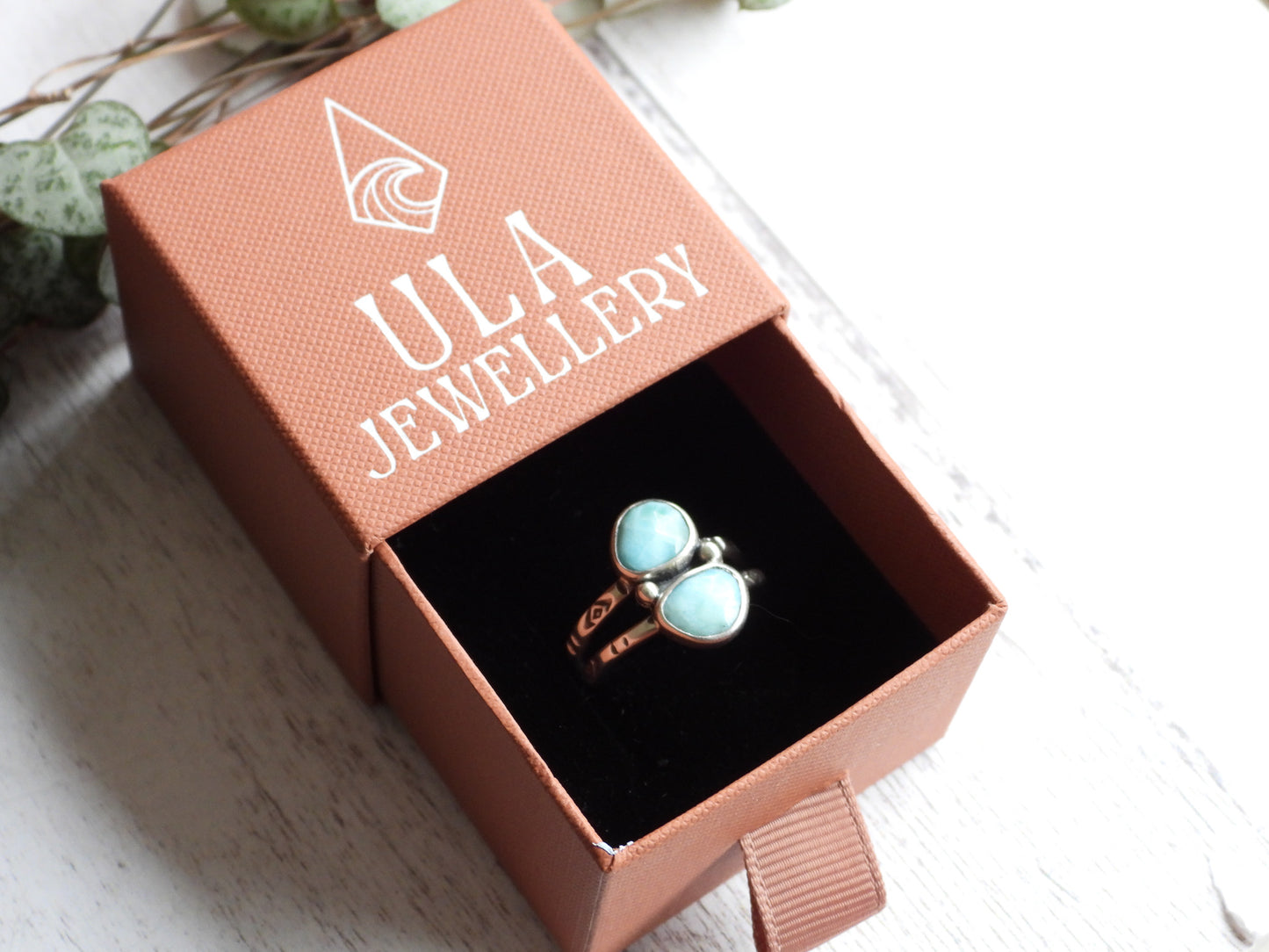 Boho Style Larimar Split Ring | Recycled Silver 925