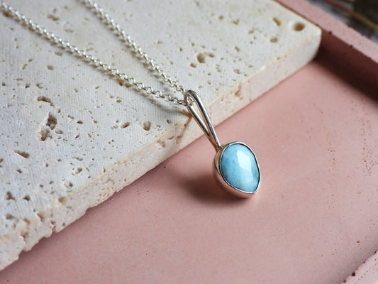 Dainty Larimar & Wave Charm Necklace | Morvoren Collection