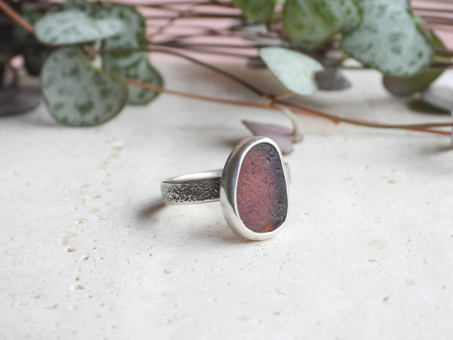 Rare Purple Cornish Seaglass Ring | Isles of Scilly | Size O | Recycled Silver 925