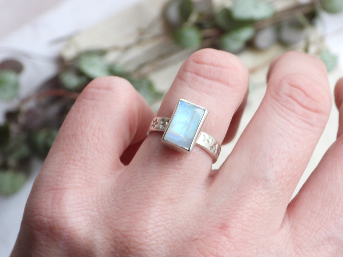 Celestial Rainbow Moonstone "Steren" Ring | Size O 1/2 | Recycled Silver 925