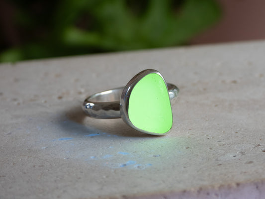 Very Rare UV Seaglass Ring | Recycled Silver 925 | Size R