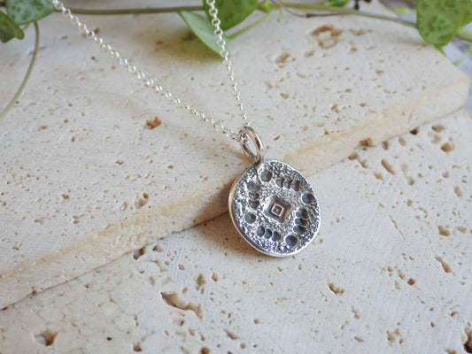 Rustic Aztec Stamped Charm Necklace | Recycled Silver 925