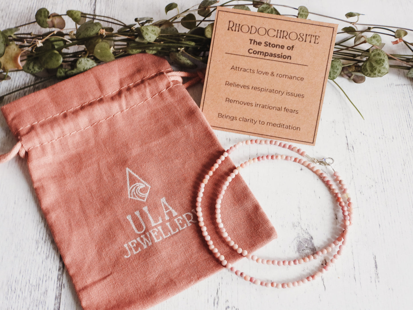 Dainty Rhodochrosite "Compassion" Gemstone Necklace | Round Beads