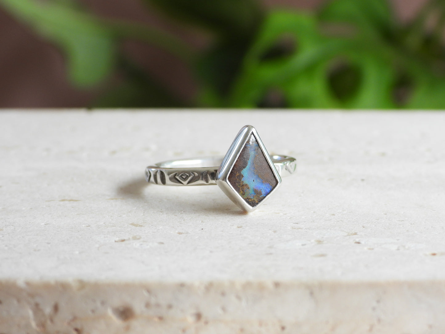 Boho Style Australian Boulder Opal Ring | Recycled Silver 925 | Size N
