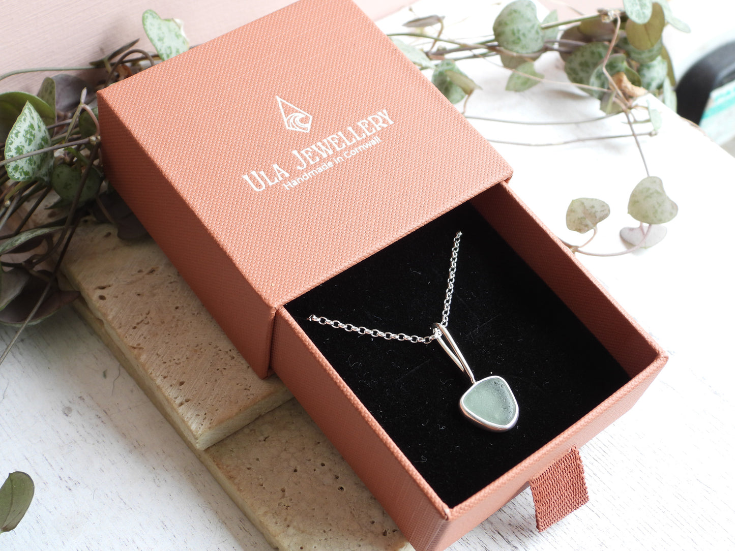 Dainty Cornish Sea Foam Green Sea Glass Necklace | Handmade Sterling Silver 925 | Perranporth Beach