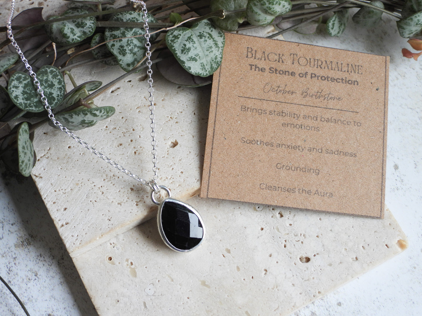 Celestial "Steren" Black Tourmaline Charm Necklace | Stone of Protection | October Birthstone