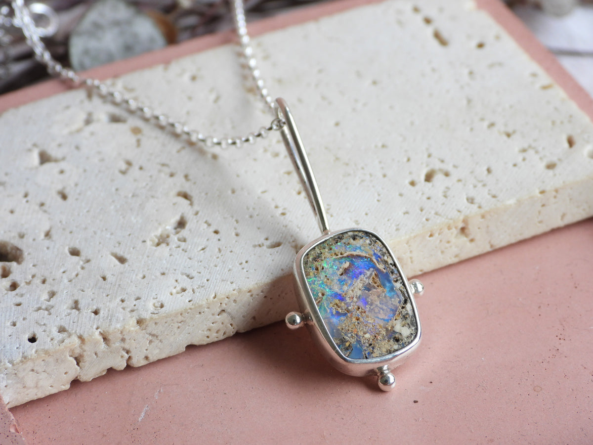 unique boho style Australian boulder opal necklace made in Cornwall