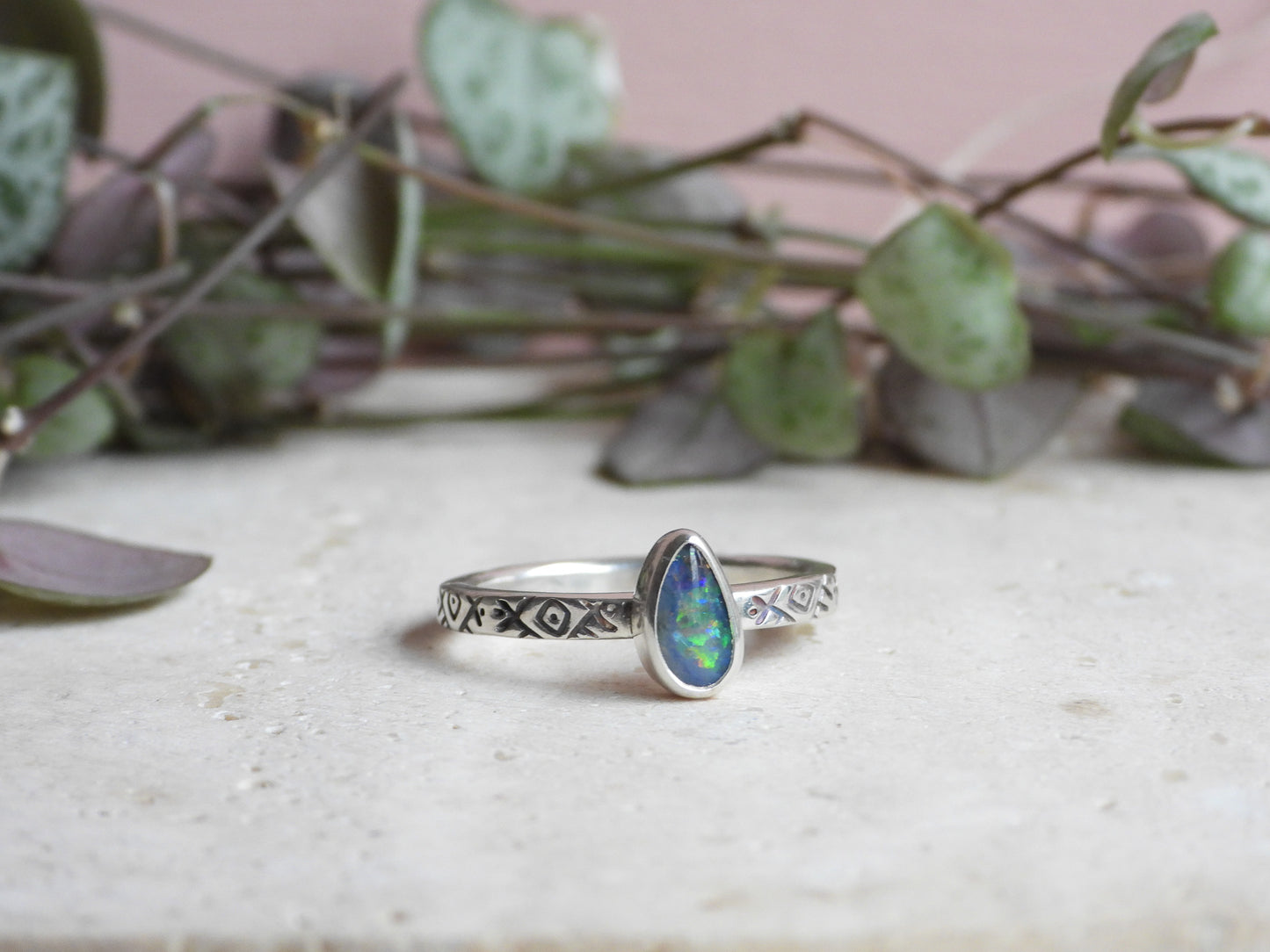Australian Boulder Opal Ring | Handmade with Recycled Sterling Silver | Size Q