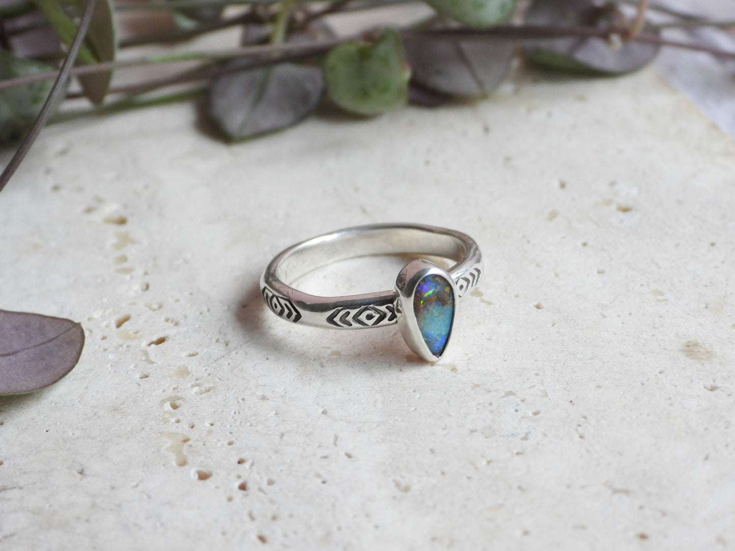 Australian Boulder Opal Ring | Handmade with Recycled Sterling Silver | Size N