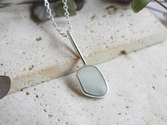 Dainty Cornish White Sea Glass Necklace | Handmade Sterling Silver 925 | Sennen Beach