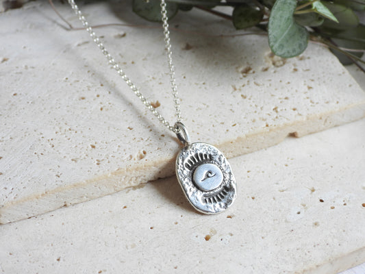 recycled sterling silver necklace with wave stamp on chain