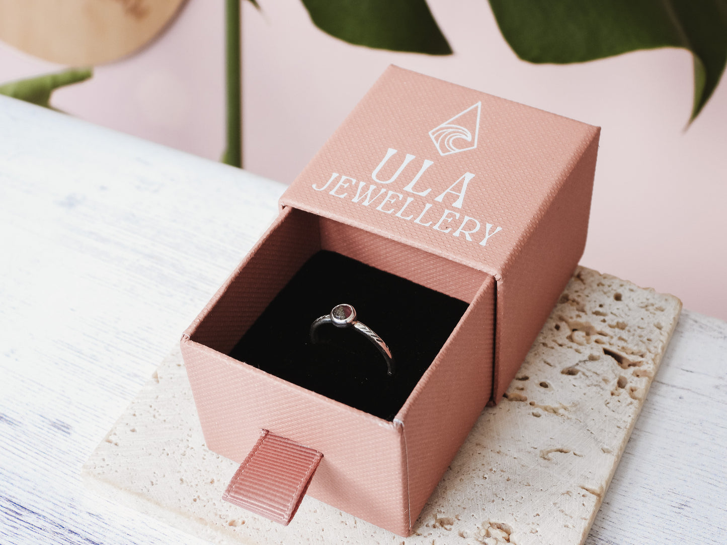 Dainty Pink Tourmaline Stacking Ring | Size L
