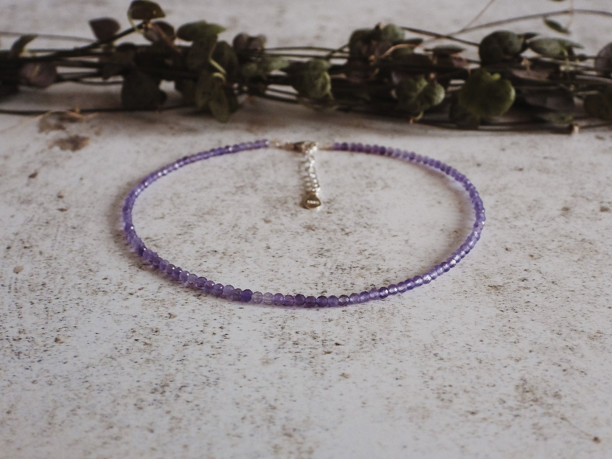 adjustable amethyst gemstone anklet with sterling silver chain