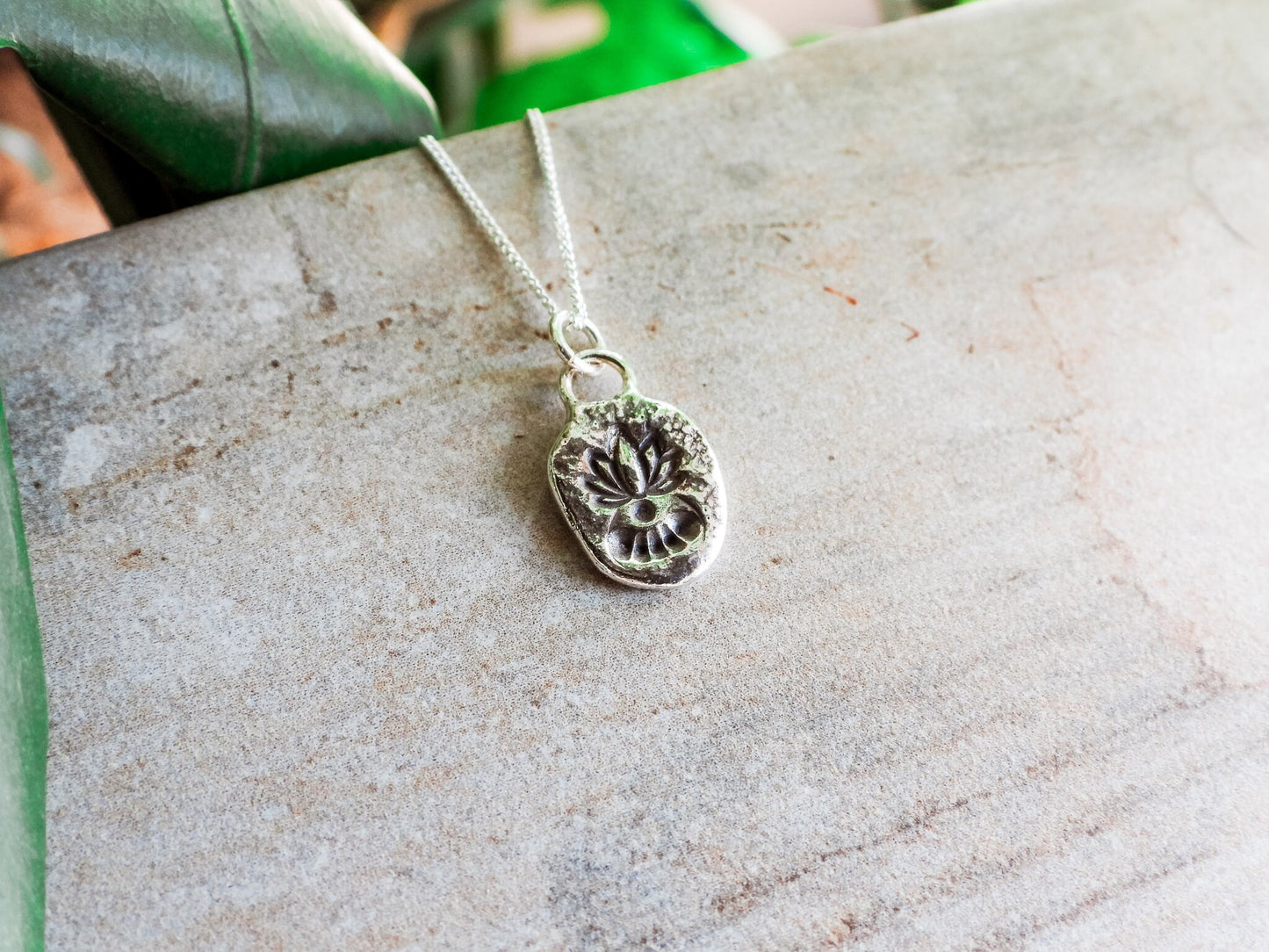 Rustic Minimalist Lotus Flower Charm Necklace