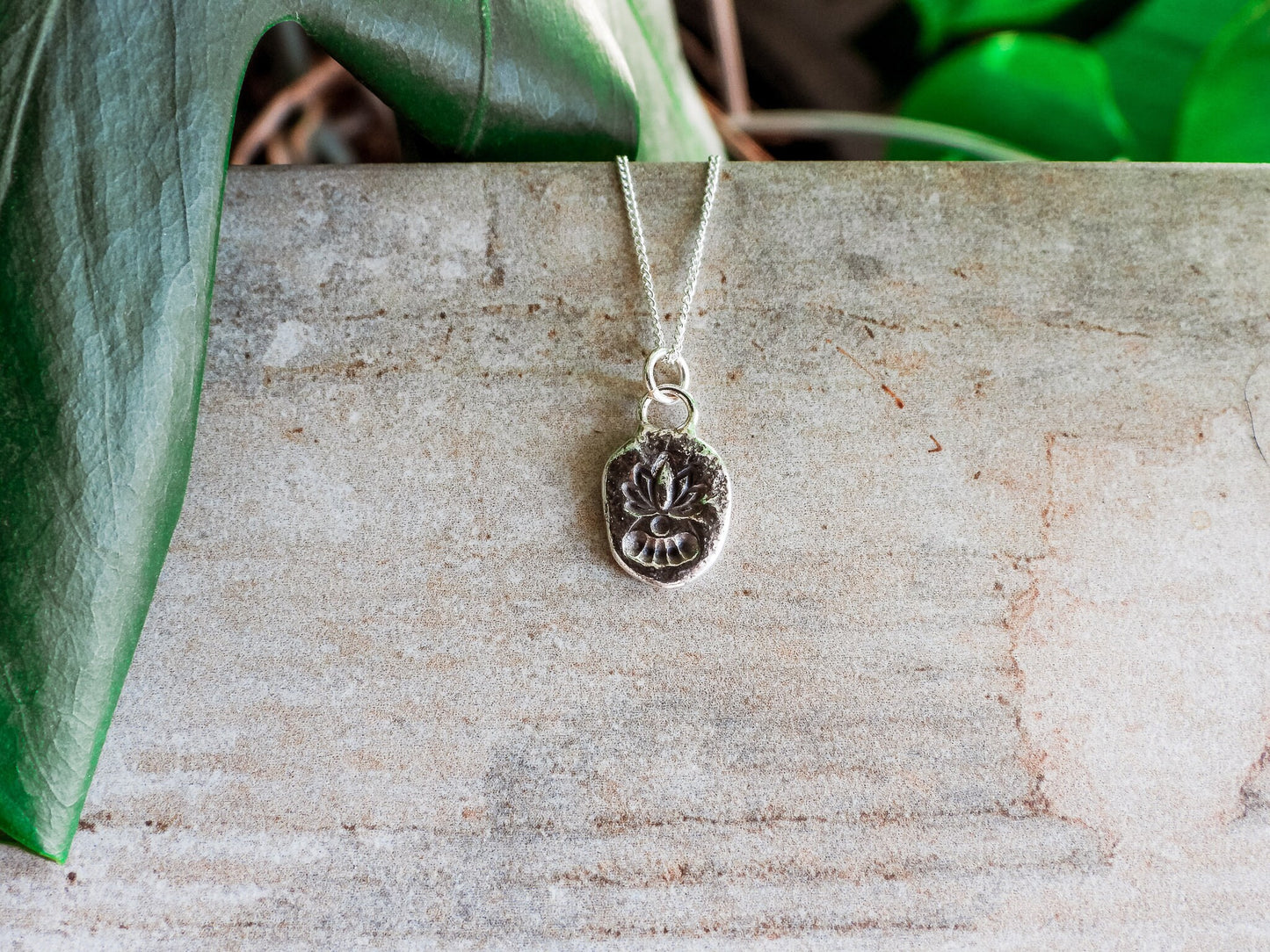 Rustic Minimalist Lotus Flower Charm Necklace