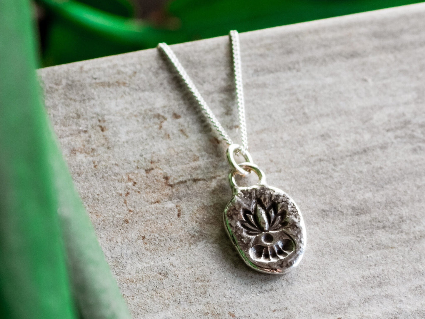 Rustic Minimalist Lotus Flower Charm Necklace