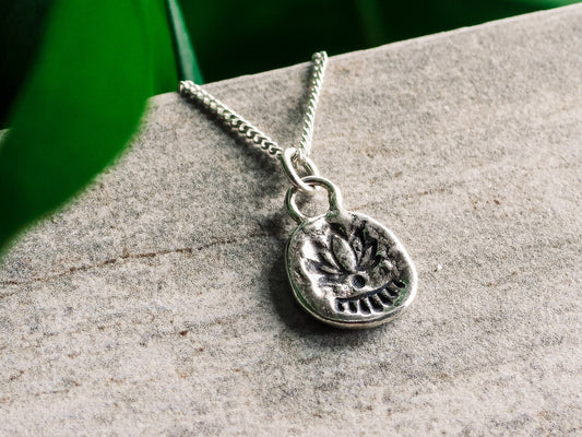 Rustic Lotus Flower Silver Coin Necklace | Self Growth