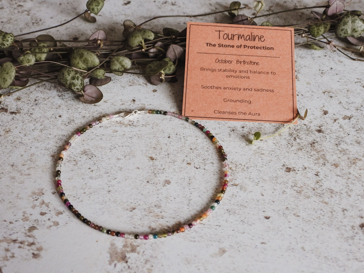 Dainty Rainbow Tourmaline "Forgiveness" Gemstone Anklet | October Birthstone