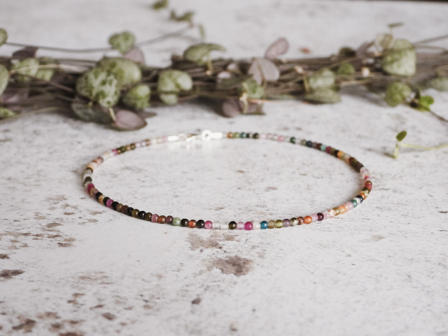 Dainty Rainbow Tourmaline "Forgiveness" Gemstone Anklet | October Birthstone