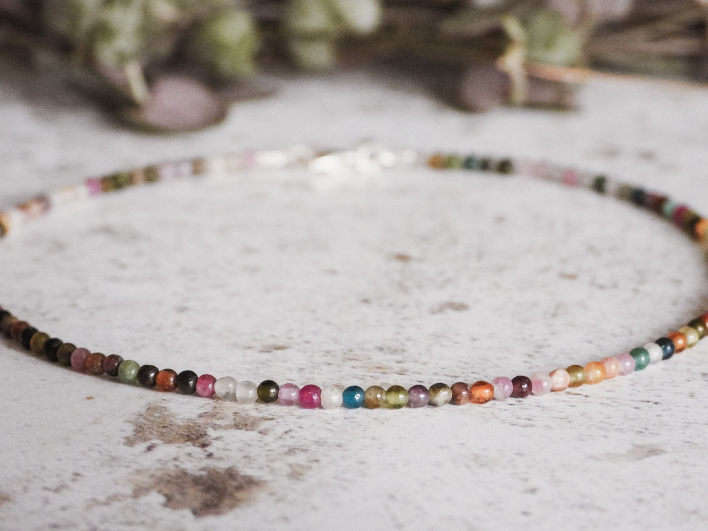 Dainty Rainbow Tourmaline "Forgiveness" Gemstone Anklet | October Birthstone