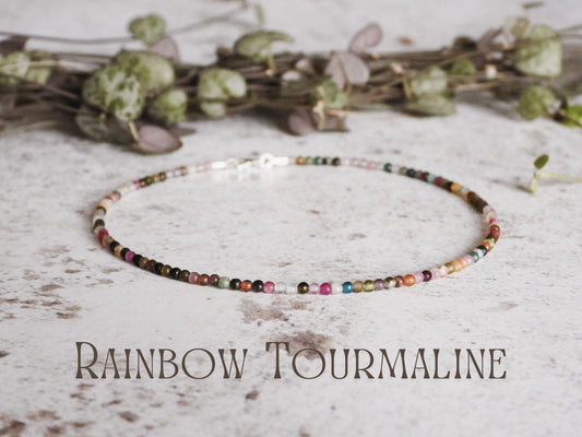 Dainty Rainbow Tourmaline "Forgiveness" Gemstone Anklet | October Birthstone