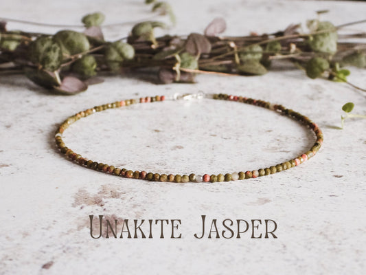 Dainty Unakite Jasper "Vision" Gemstone Anklet