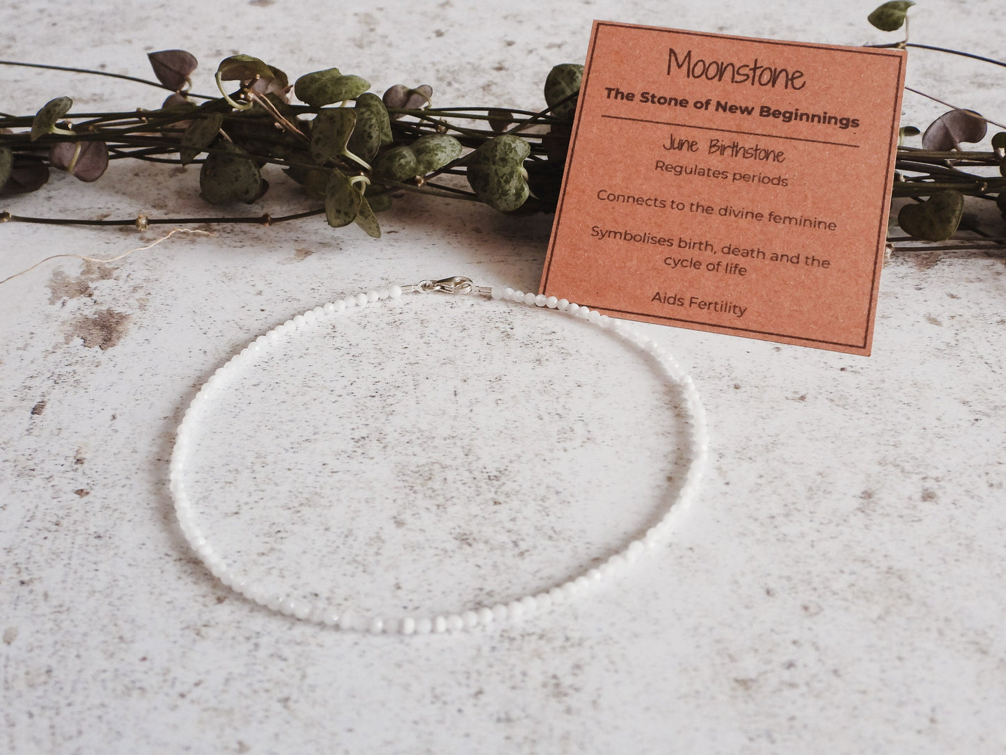 Dainty Rainbow Moonstone "Fertility & New Beginnings" Gemstone Anklet | June Birthstone