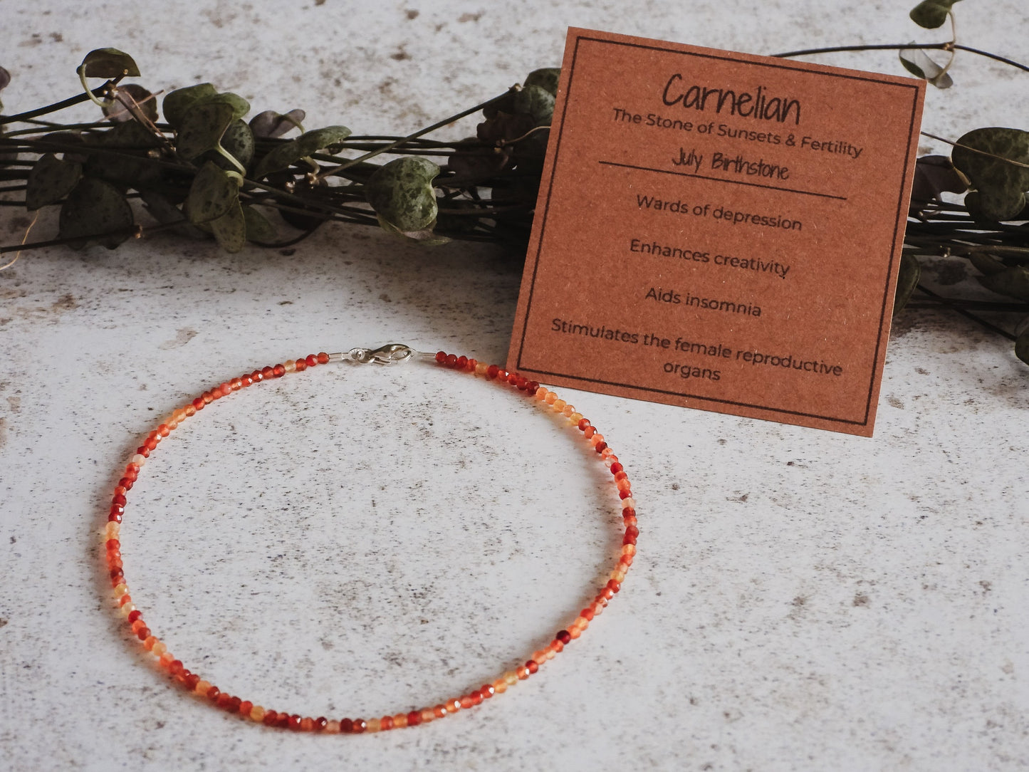 Dainty Carnelian "Fertility" Gemstone Anklet | July Birthstone