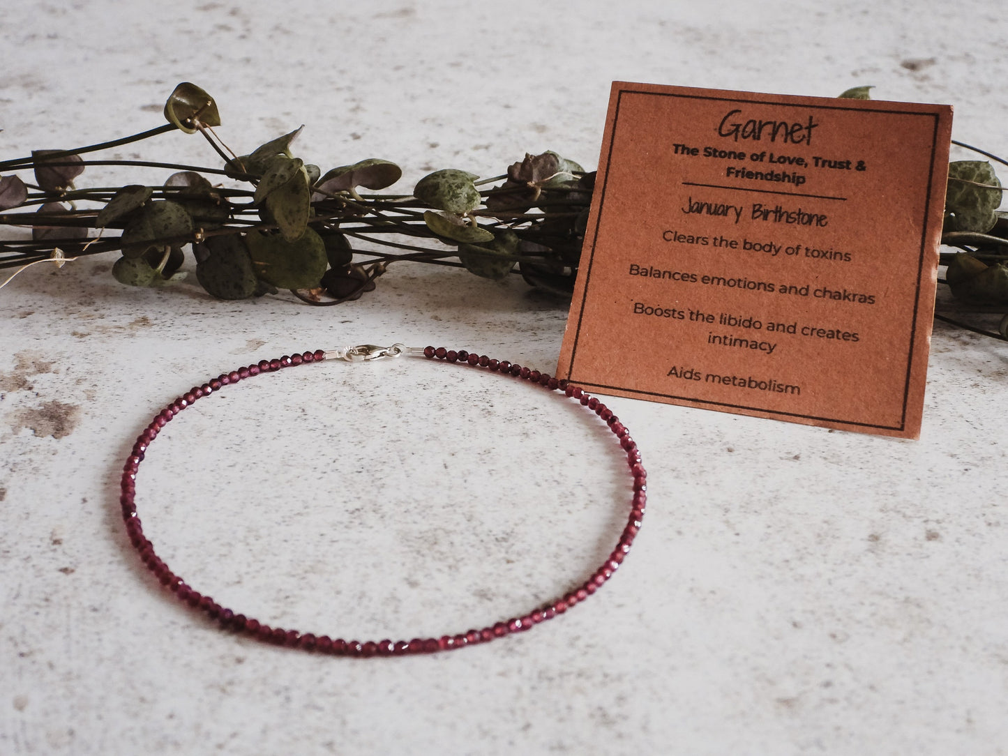 Dainty Garnet "Trust & Friendship" Gemstone Anklet | January Birthstone