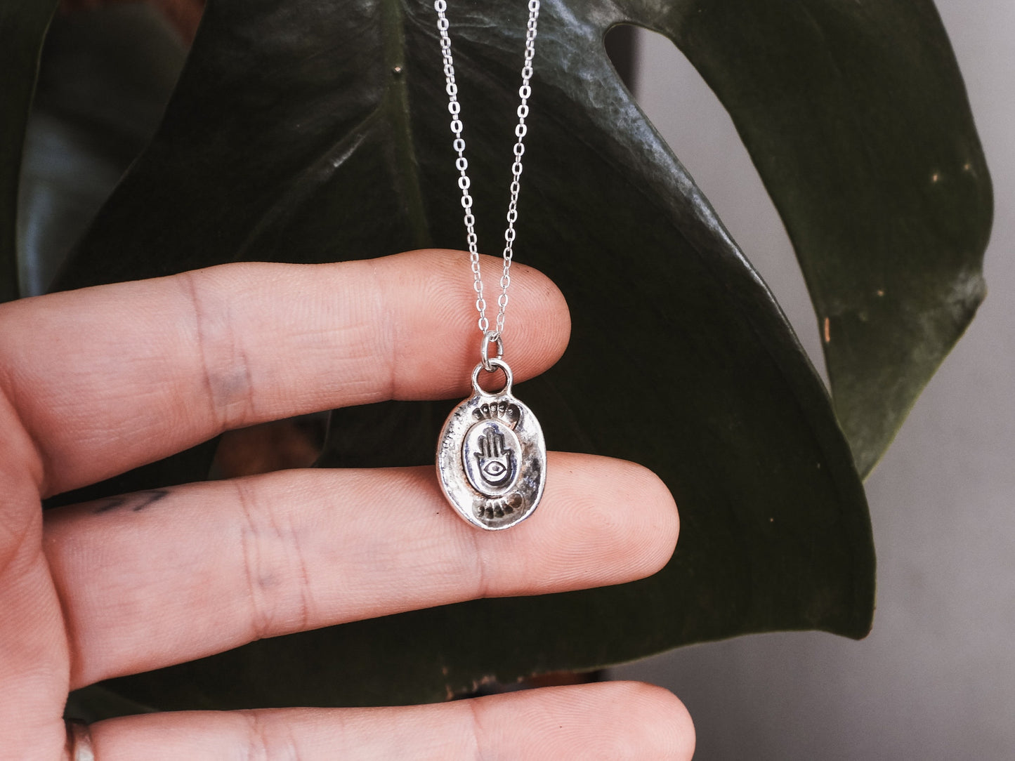 Personalised Rustic Hamsa Charm Necklace