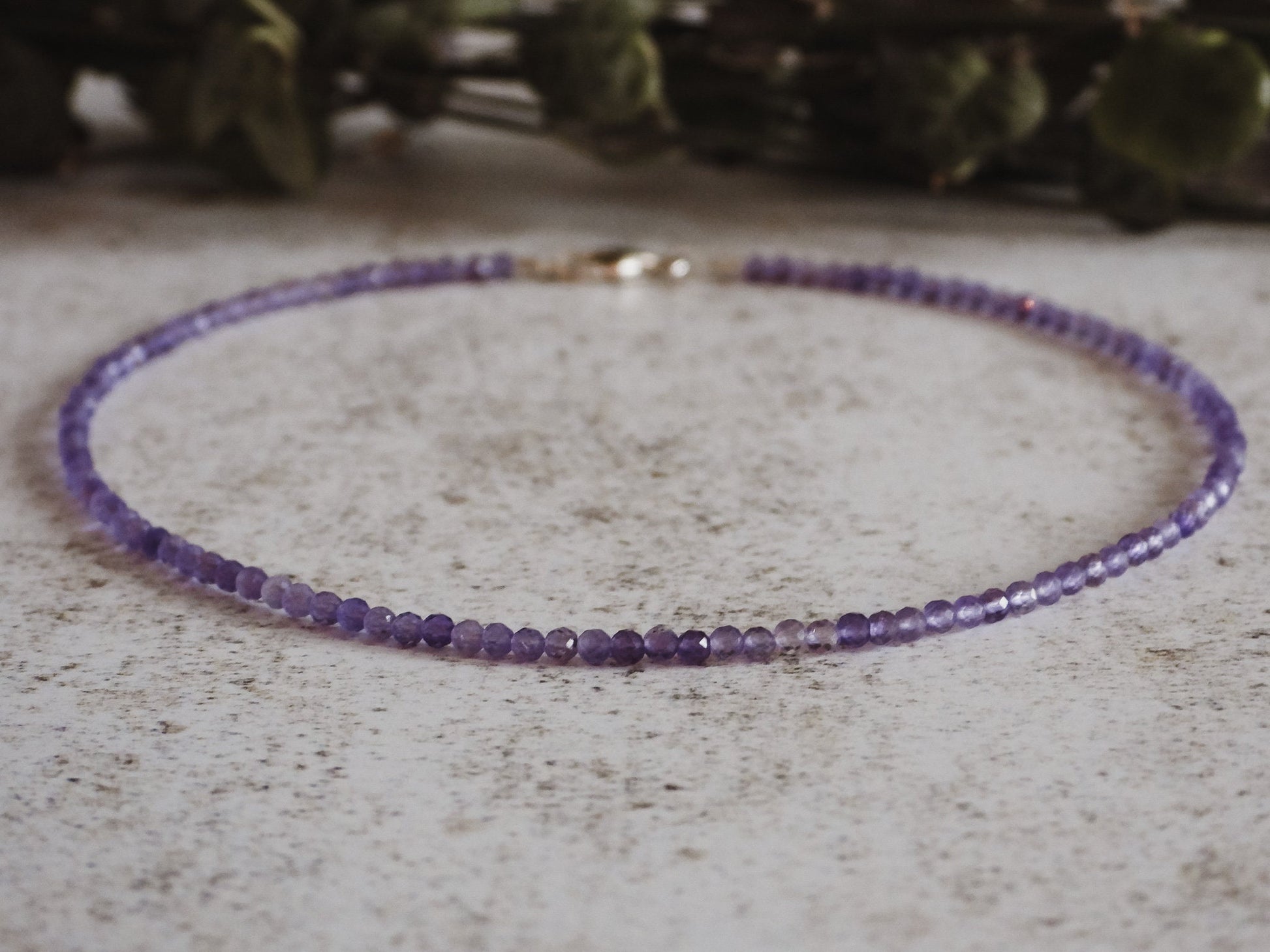 custom personalised amethyst gemstone beaded anklet with sterling silver clasp